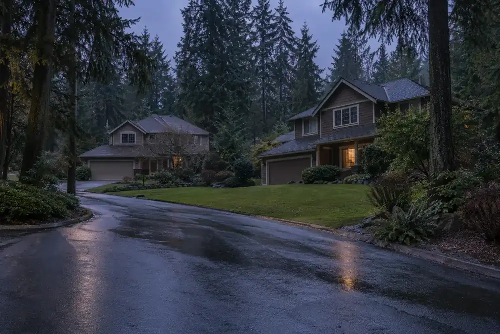 Illustration of a typical residential street in the Union Hill-Novelty Hill, WA area
